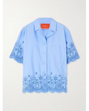 La DoubleJ Scalloped Broderie Anglaise Cotton-Blend Shirt - Blue