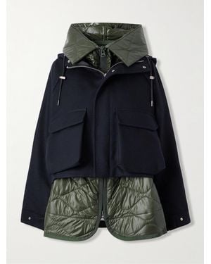 Sacai Jacke Aus Wolle Und Gestepptem Shell Mit Kapuze - Schwarz