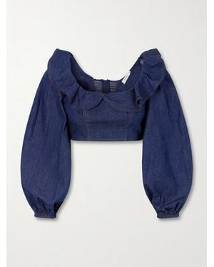 Zimmermann Aster Cotton-Denim Frill Top - Blue