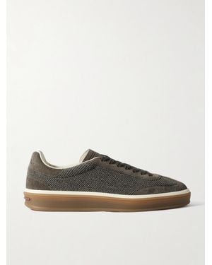 Loro Piana Tennis Walk Suede-Trimmed Wool Sneakers - Brown
