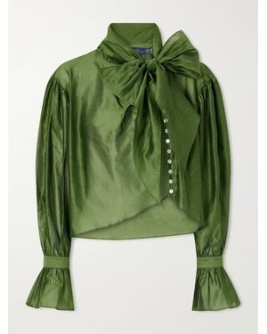 Polo Ralph Lauren Bow-Detailed Asymmetric Cotton And Silk-Blend Organdy Blouse - Green