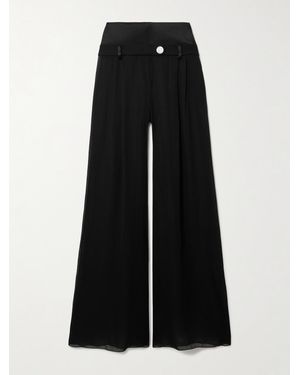 Galvan London Strata Embellished Satin-Trimmed Georgette Wide-Leg Trousers - Black