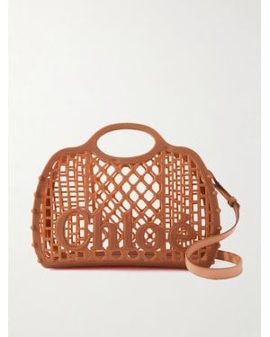 Chloé Cage Leather-Trimmed Studded Rubber Shoulder Bag - Brown