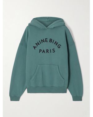 Anine Bing Harvey Appliquéd Cotton-Fleece Hoodie - Green