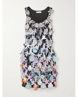 Rabanne Layered Embellished Chainmail And Jersey Mini Dress - White