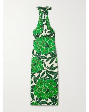 Cara Cara Perla Printed Linen Halterneck Midi Dress - Green