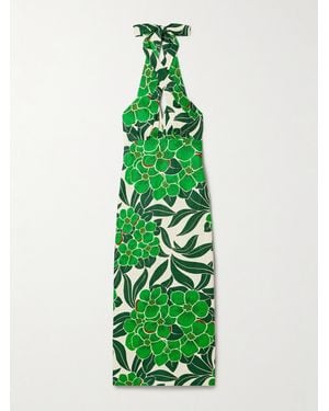 Cara Cara Perla Printed Linen Halterneck Midi Dress - Green