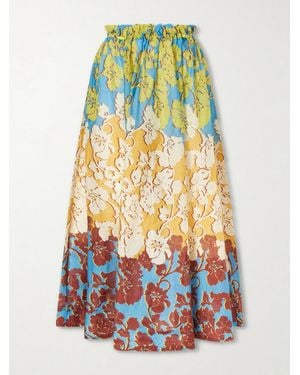 ALÉMAIS Splice Floral-Print Cotton And Silk-Blend Midi Skirt - White