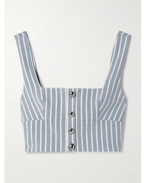 Adam Lippes Quinn Button-Embellished Cropped Striped Denim Top - Blue