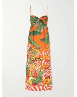 FARM Rio Fruit Trolley Printed Cotton Midi Dress - White