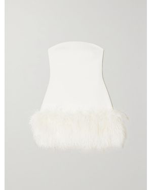 Safiyaa Feather-Trimmed Crepe Mini Dress - White