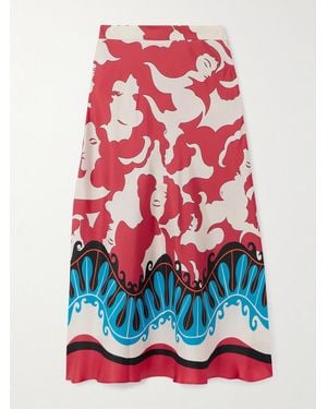 La DoubleJ Mother Lungomare Printed Silk-Twill Midi Skirt - Red