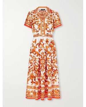 Dolce & Gabbana Floral-Printed Silk-Twill Midi Dress - White