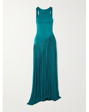 Zimmermann Luna Asymmetric Cutout Pleated Jersey Gown - Blue