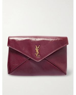 Saint Laurent Cassandre Large Glossed-Leather Clutch - Red