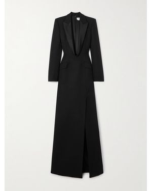 McQueen Robe Aus Wolle Aus Grain De Poudre Mit Besätzen Aus Einer Seidenmischung - Schwarz