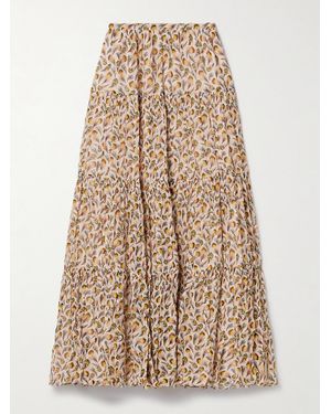 Ulla Johnson Gaelle Tiered Printed Silk-Crepon Maxi Skirt - Natural