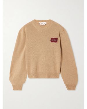 Marni Pullover Aus Kaschmir Mit Applikation - Natur