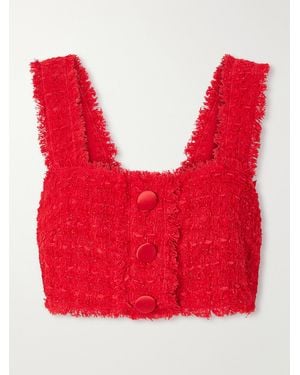 Dolce & Gabbana Cropped Frayed Metallic Cotton-Blend Tweed Top - Red