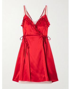 Simone Rocha Ruffled Pleated Jersey-Trimmed Silk-Satin Mini Dress - Red