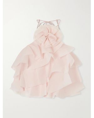 Aje. Villa Ruffled Flower-Detailed Organza Tank - Pink