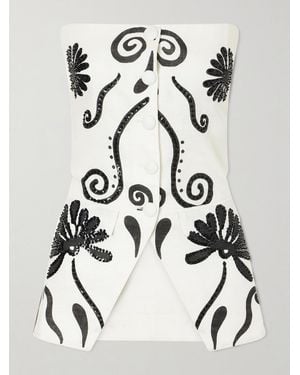 Cala De La Cruz Milos Strapless Sequin-Embellished Floral-Print Linen Top - White