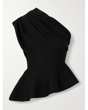 KHAITE Aimee Asymmetric One-Shoulder Wool-Blend Peplum Top - Black