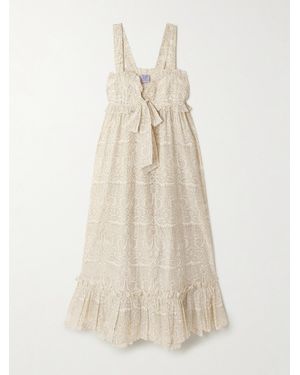 Thierry Colson Valentina Ruffled Glittered Printed Cotton And Silk-Blend Dress - Natural