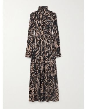 Proenza Schouler Mabel Panelled Printed Jersey Turtleneck Maxi Dress - White