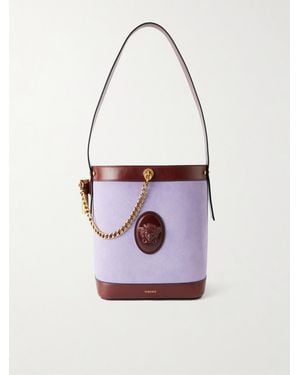 Versace Pivot Leather-Trimmed Suede Bucket Bag - White