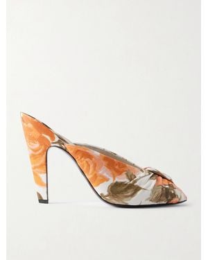 Chloé Suzie Ruched Floral-Print Satin Sandals - Orange
