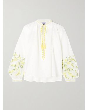 Thierry Colson Tasselled Embroidered Point D'Esprit Cotton Blouse - White