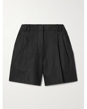 Another Tomorrow Net Sustain Pleated Linen Shorts - Black