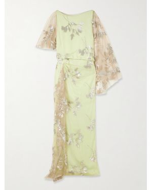Erdem Draped Asymmetric Sequin-Embellished Tulle And Satin-Crepe Gown - White