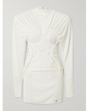 Stella McCartney Lace-Trimmed Gathered Stretch-Crepe And Cady Mini Dress - White
