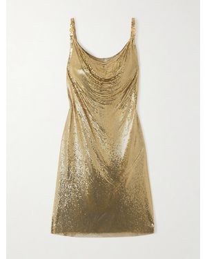 Versace Embellished Draped Chainmail Mini Dress - Natural