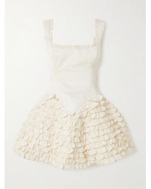 Clio Peppiatt Ballerina Embellished Ruffled Taffeta Mini Dress - Natural