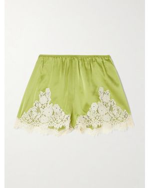 Doen Iona Lace-Trimmed Silk-Satin Shorts - Green