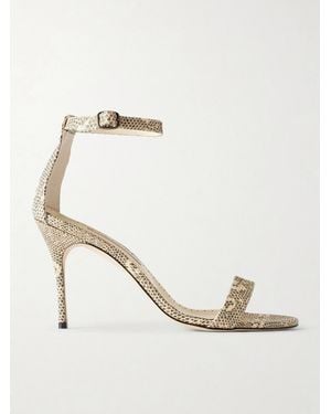 Manolo Blahnik Chaos 90 Snake-Effect Leather Sandals - Natural