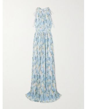 Veronica Beard Yardley Printed Plissé-Chiffon Maxi Dress - Blue