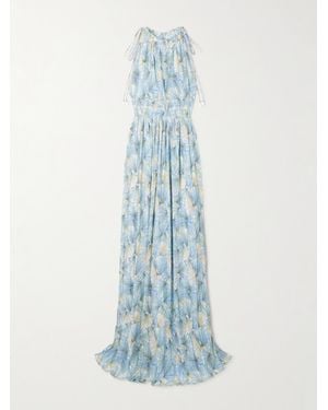 Veronica Beard Yardley Printed Plissé-Chiffon Maxi Dress - Blue