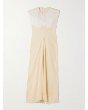 Carven Two-Tone Pleated Cotton-Blend Twill Maxi Dress - Natural