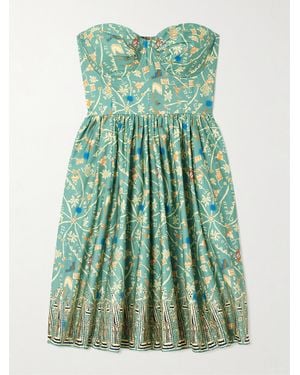 Emporio Sirenuse Freda Convertible Printed Cotton-Poplin Bustier Mini Dress - Green