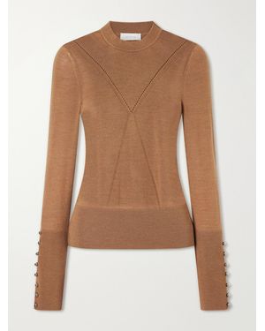 Rabanne Ribbed Embellished Wool And Silk-Blend Sweater - Brown
