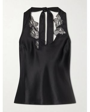 SIR. Montparnasse Lace-Trimmed Silk-Satin Tank - Black