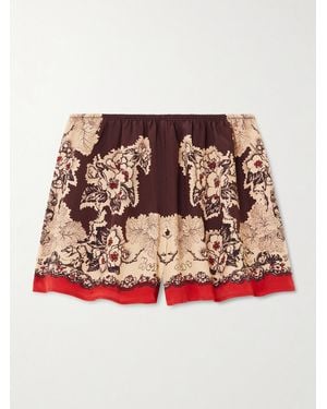 Bode Storybook Tap Printed Silk Shorts - Metallic