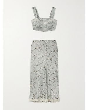 Reformation Beatrice Lace-Trimmed Floral-Print Silk-Charmeuse Top And Midi Skirt Set - White