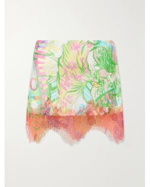 Donde Esteban Sonido Bestial Lace-Trimmed Printed Satin Mini Skirt - Green