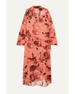 Mother Of Pearl Ruffled Floral-Print Satin Midi Dress - Red
