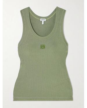 Loewe Anagram Embroidered Ribbed Silk-Jersey Tank - Green